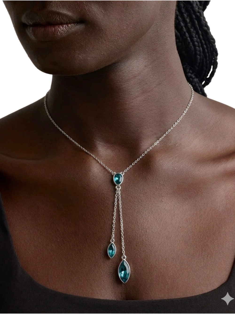 Swarovski Stilla Attract Y-Necklace — Denim Blue Crystal — Rhodium Plated
